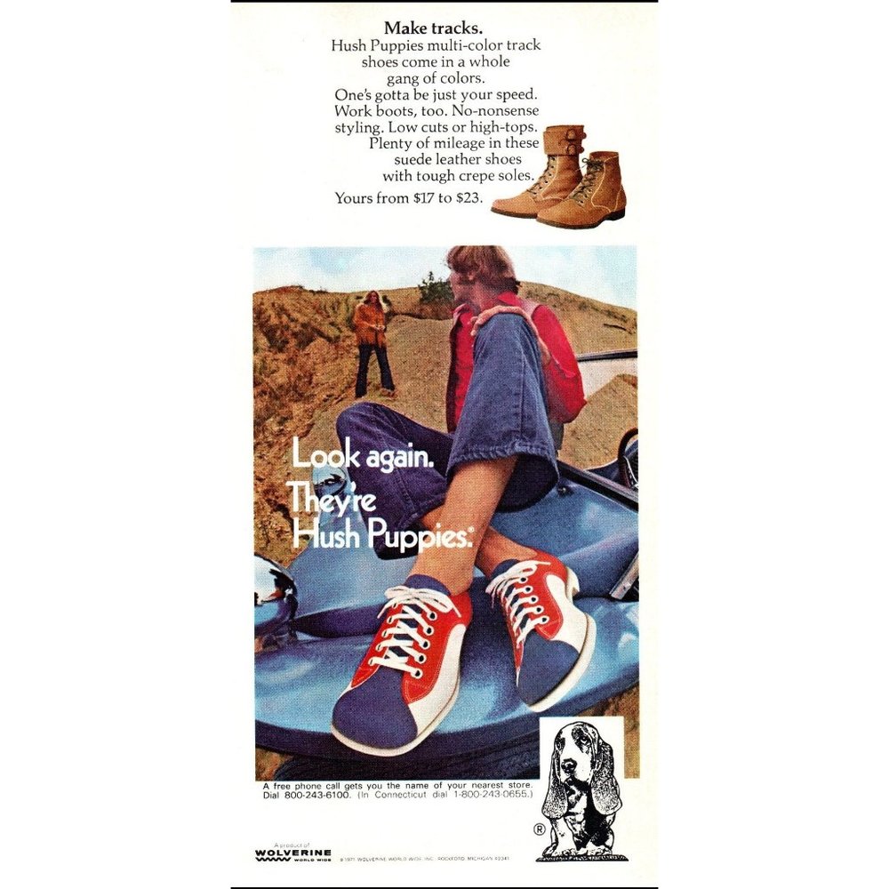 1971 Hush Puppies Men's Shoes Vintage Print Ad 70s Fashion Wall Art Photo